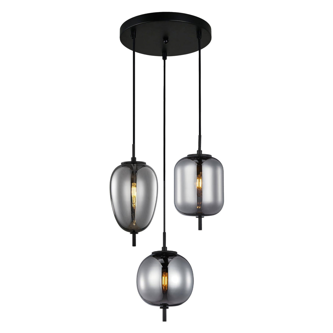 Pino Glass & Iron Cluster Pendant Light, Smoke / Black