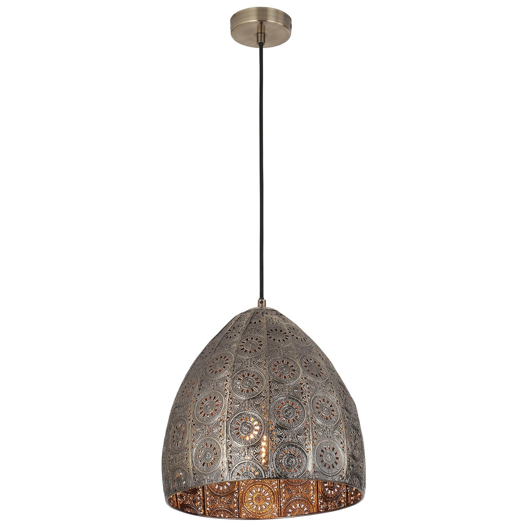 Sari Embossed Metal Pendant Light, Aged Brass