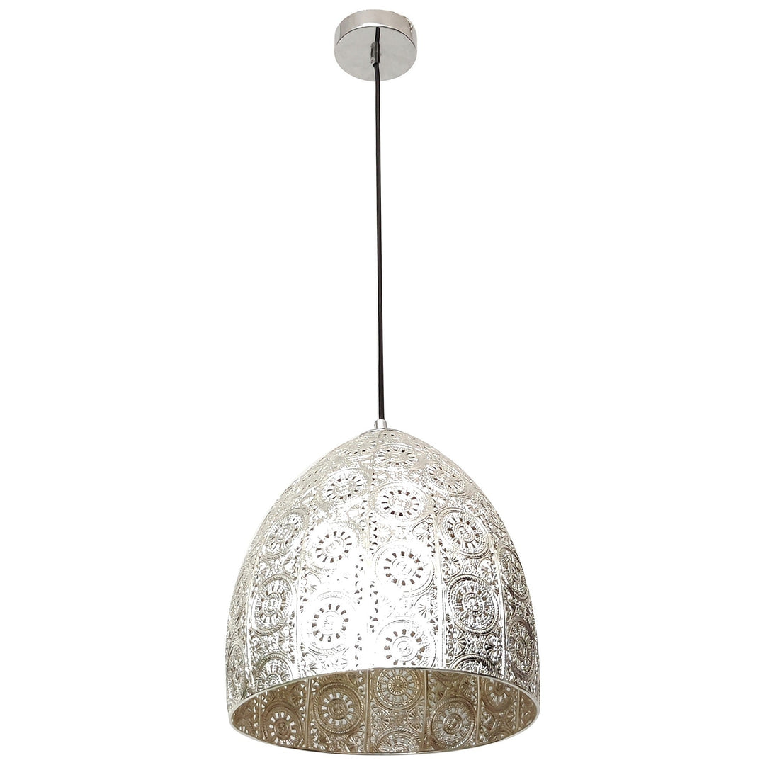 Sari Embossed Metal Pendant Light, Chrome