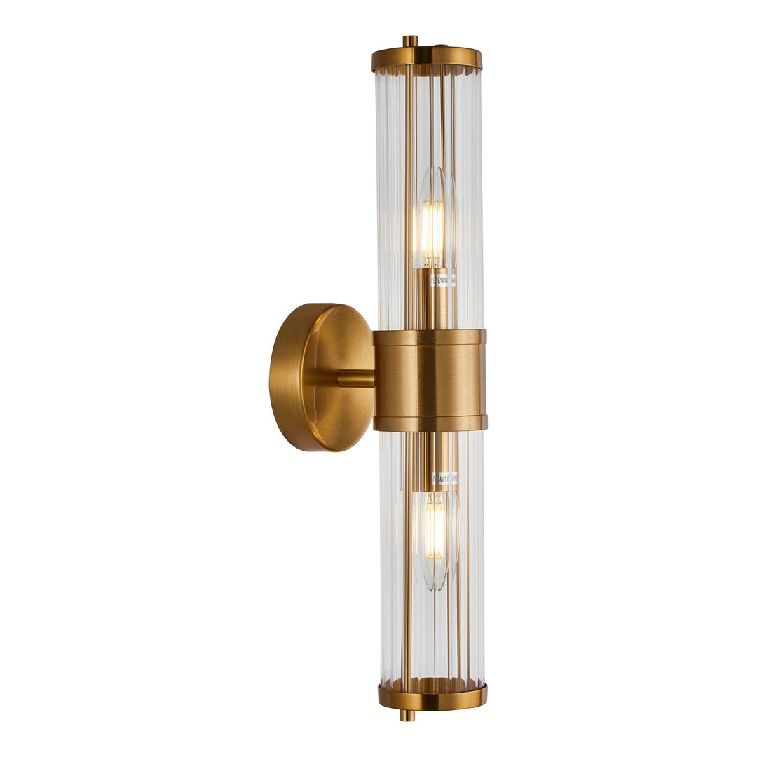 Tiempo Glass & Iron Wall Light, Antique Brass