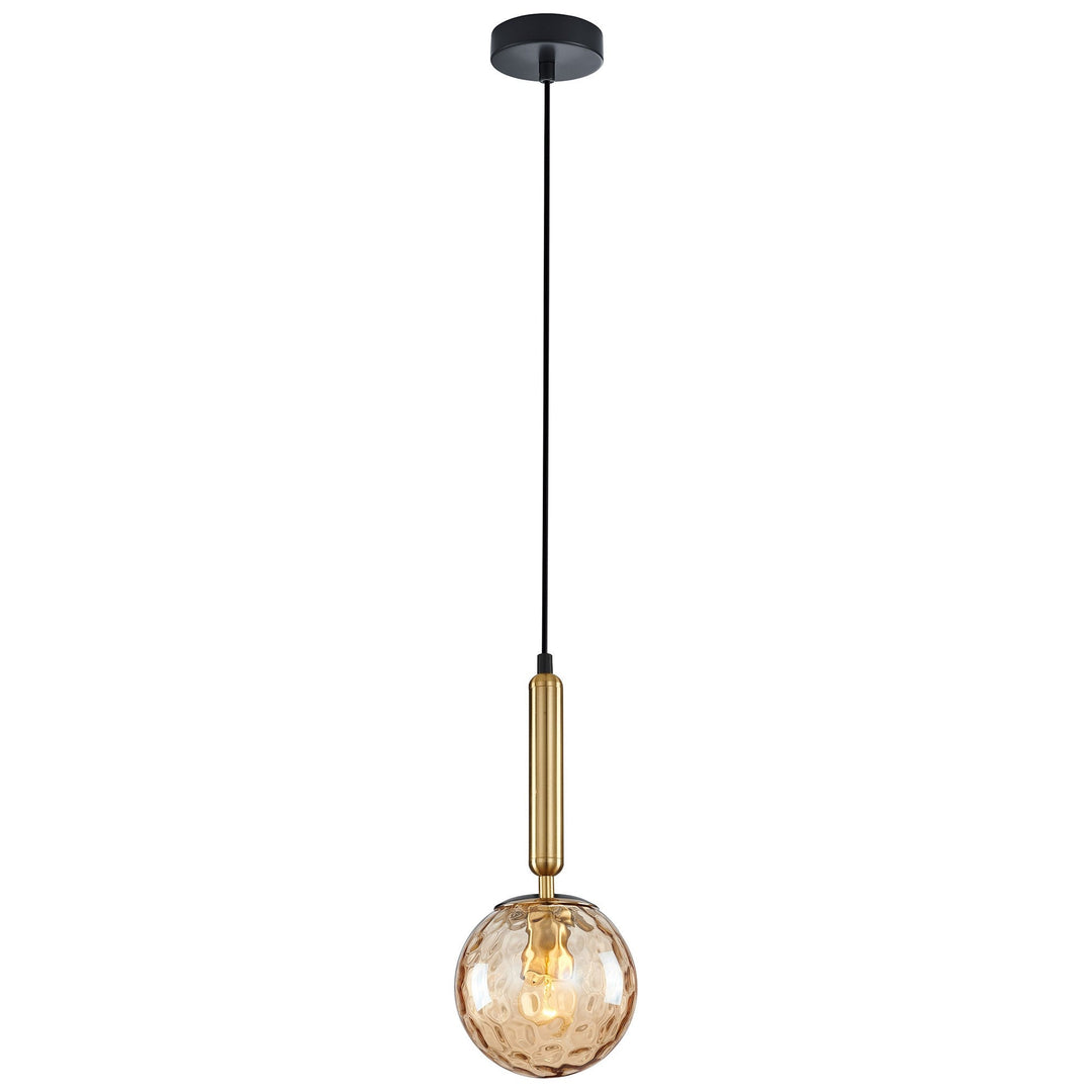 Trattino Glass & Iron Pendant Light, Brass / Amber