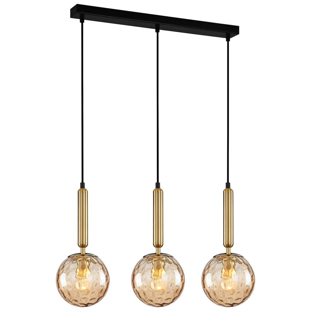 Trattino Glass & Iron Bar Pendant Light, 3 Light, Brass / Amber