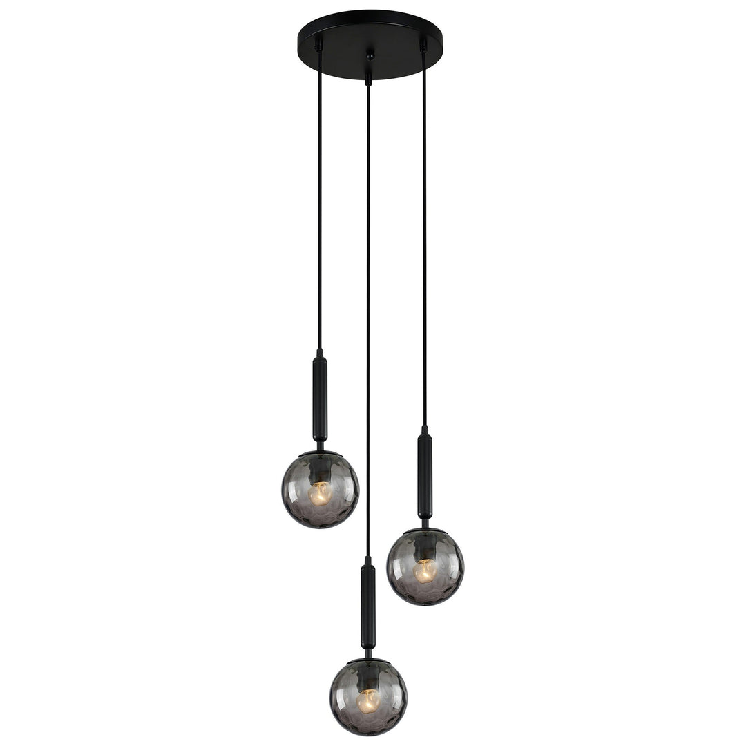 Trattino Glass & Iron Cluster Pendant Light, 3 Light, Black / Smoke