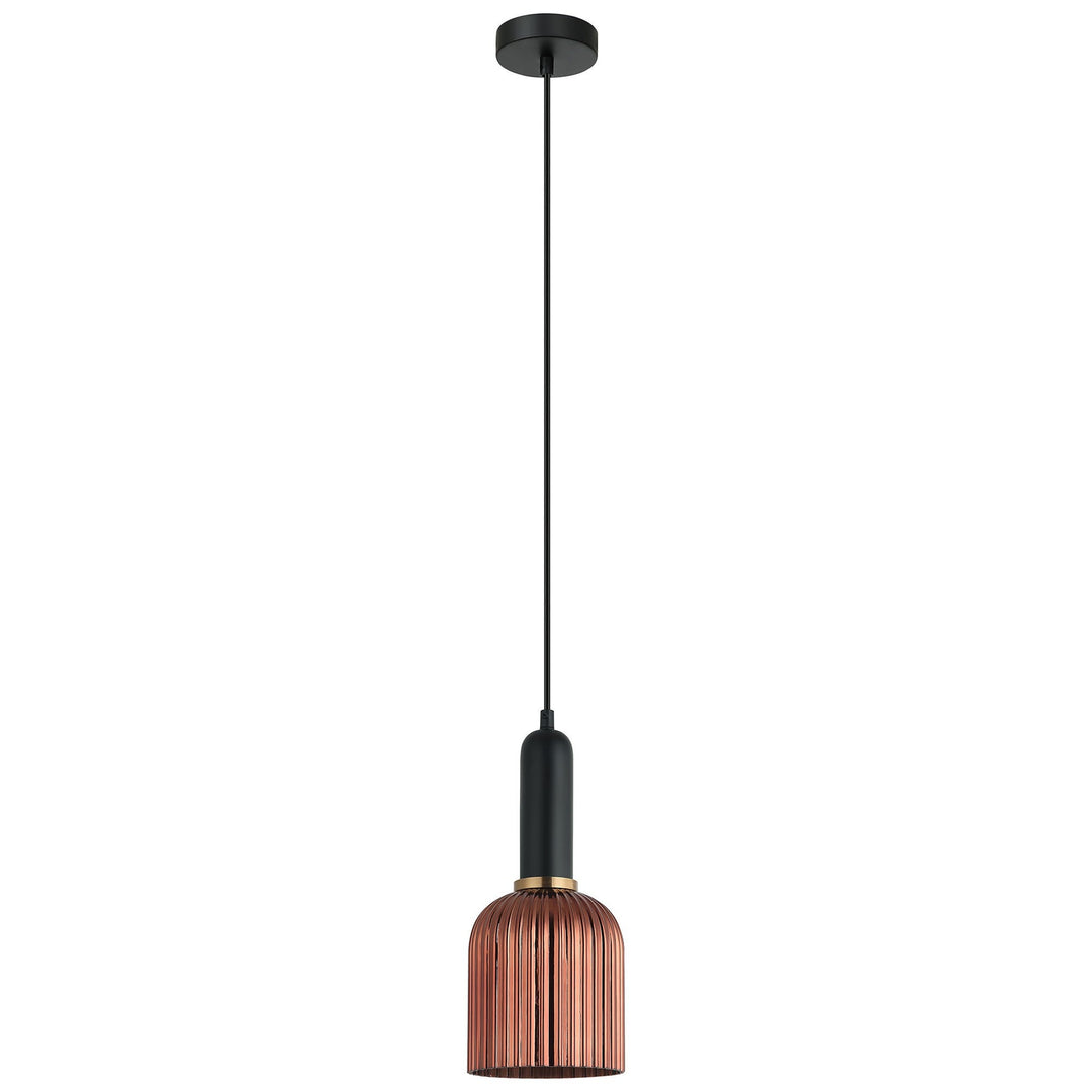 Vintaj Ribbed Glass Pendant Light, Ellipse, Copper