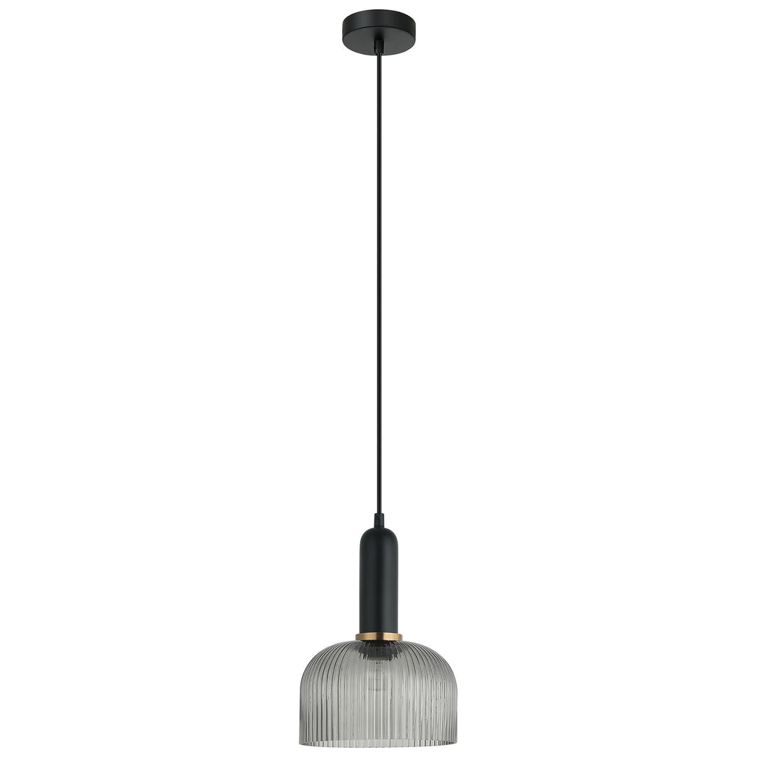Vintaj Ribbed Glass Pendant Light, Dome, Smoke