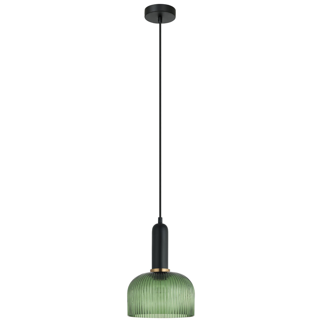 Vintaj Ribbed Glass Pendant Light, Dome, Green