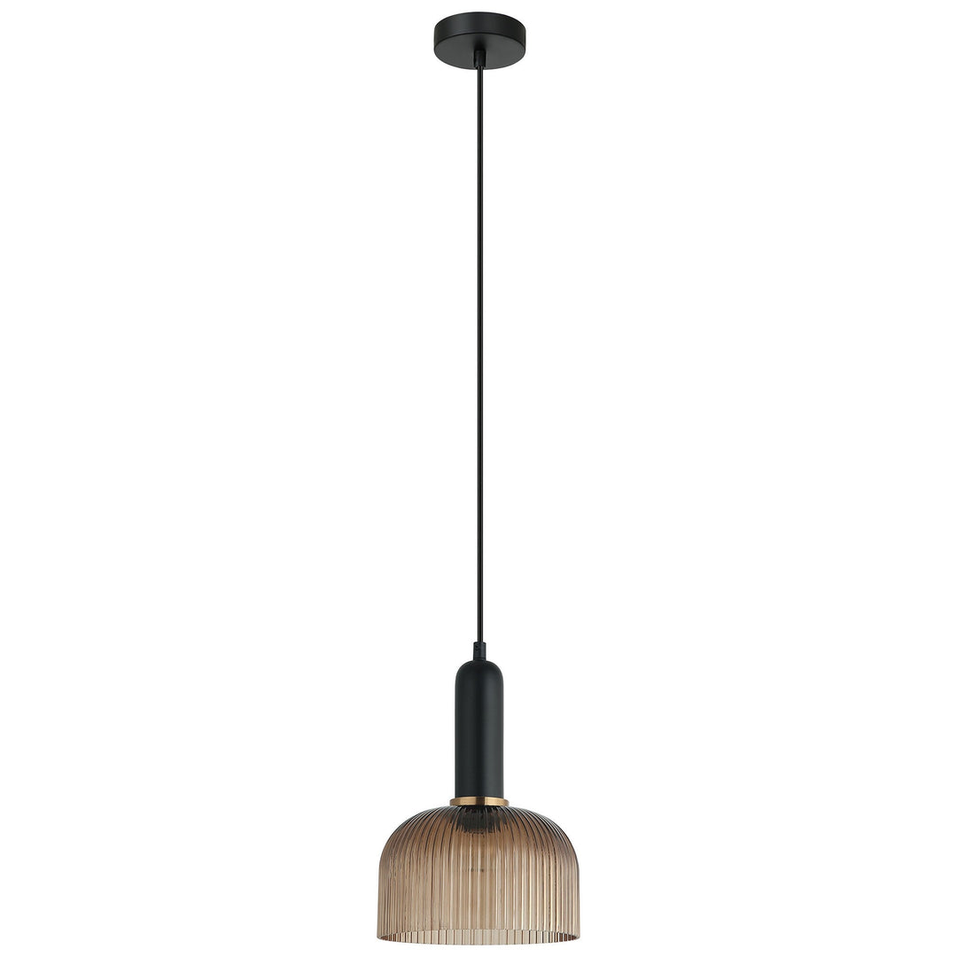 Vintaj Ribbed Glass Pendant Light, Dome, Amber