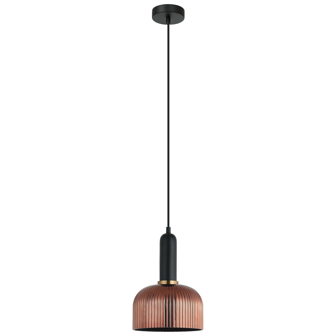 Vintaj Ribbed Glass Pendant Light, Dome, Copper