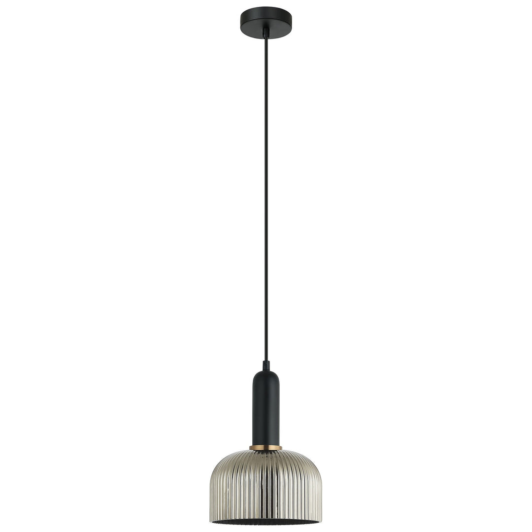 Vintaj Ribbed Glass Pendant Light, Dome, Chrome