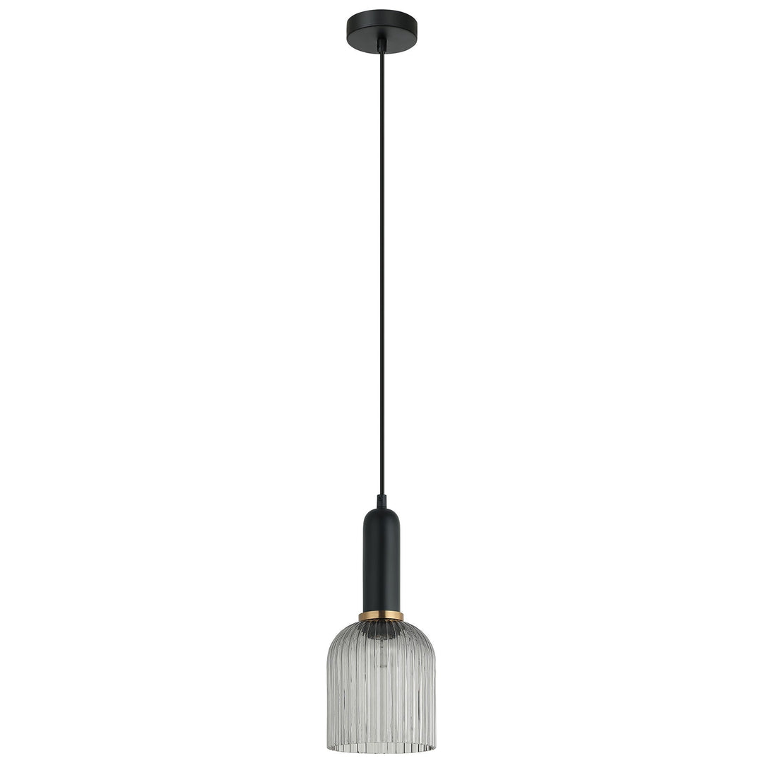 Vintaj Ribbed Glass Pendant Light, Ellipse, Smoke