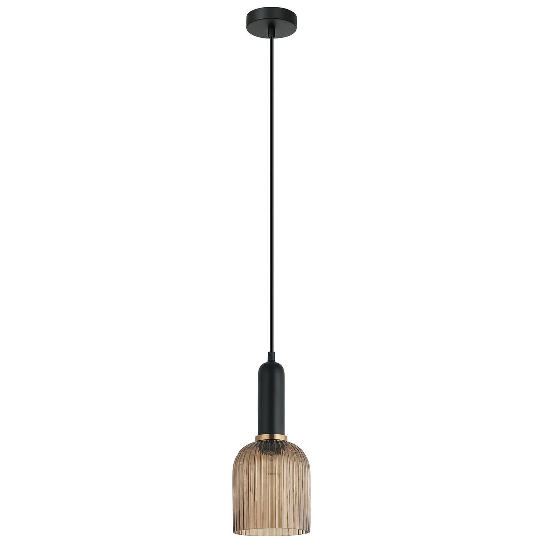 Vintaj Ribbed Glass Pendant Light, Ellipse, Amber