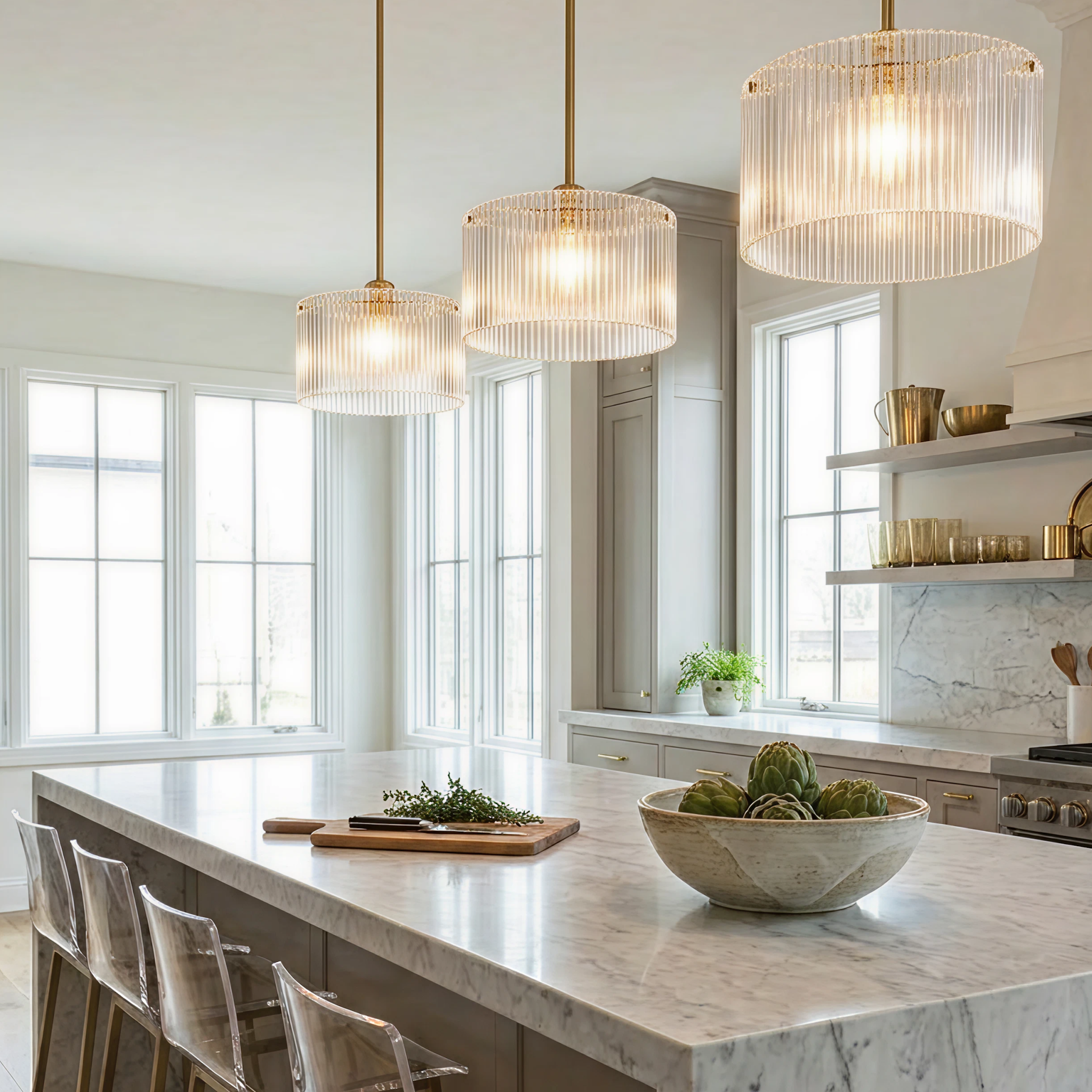 Vencha Medici Round Ribbed Glass Pendant Light | Gold - Dubbo Lighting Centre