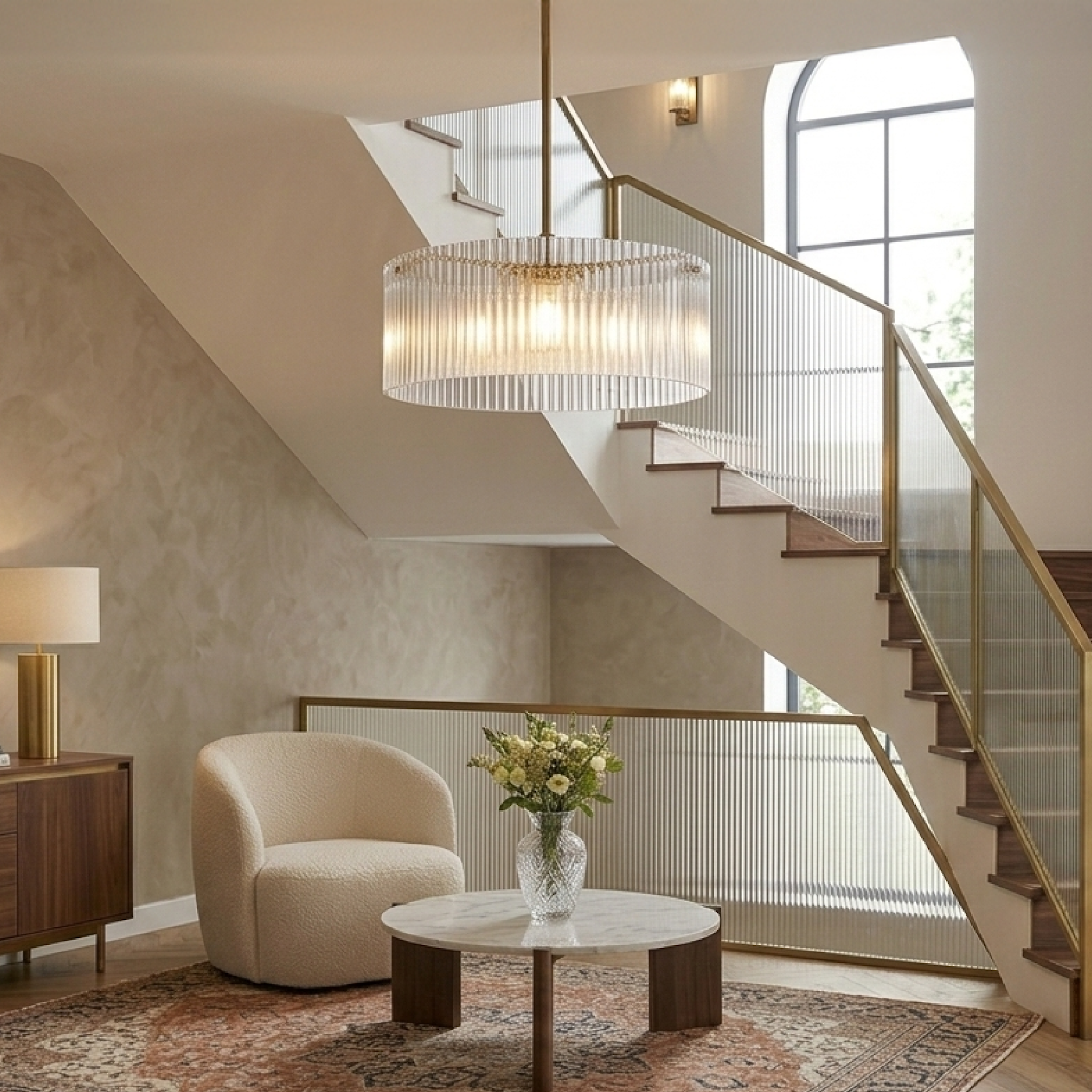 Vencha Medici Round Ribbed Glass Pendant Light | Gold - Dubbo Lighting Centre
