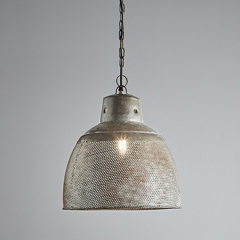 Riva Perforated Iron Dome Pendant Light, Small, Rustic Zinc