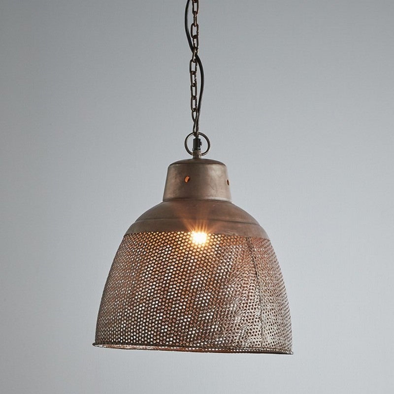 Riva Perforated Iron Dome Pendant Light, Small, Rustic Copper