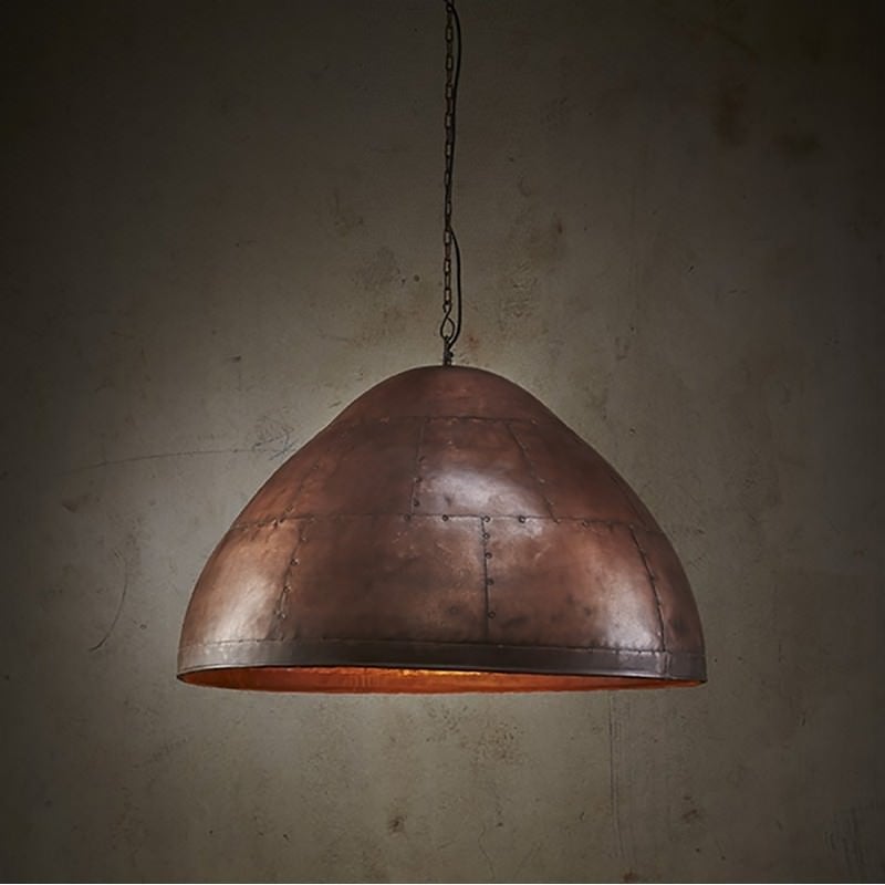 Jermyn Riveted Iron Dome Pendant Light, Medium, Antique Copper
