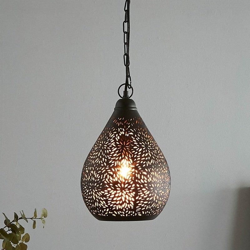 Aquarius Perforated Metal Pendant Light, Teardrop, Small, Black