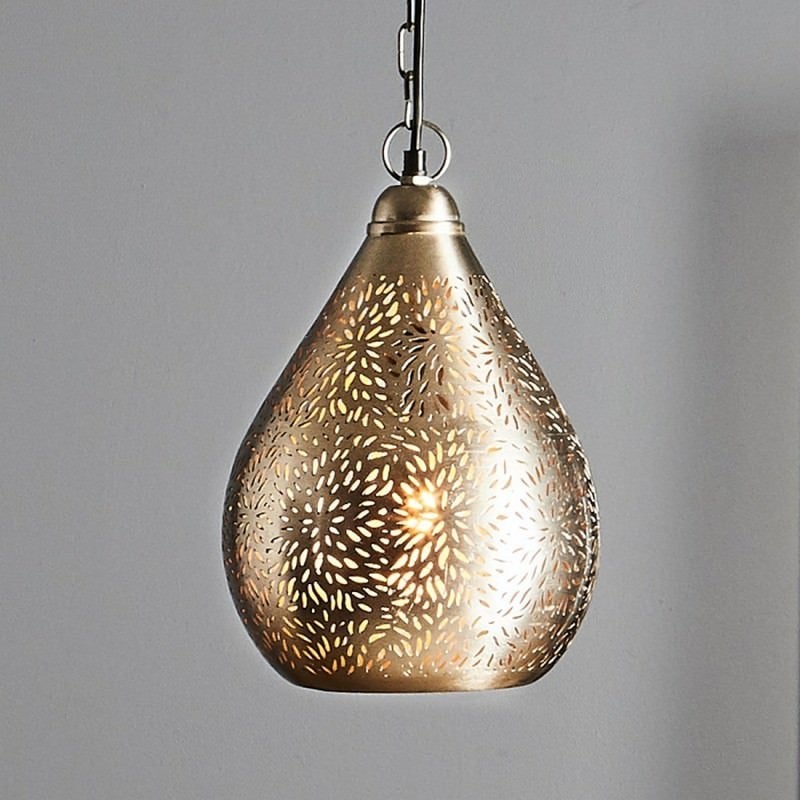 Aquarius Perforated Metal Pendant Light, Teardrop, Small, Nickel