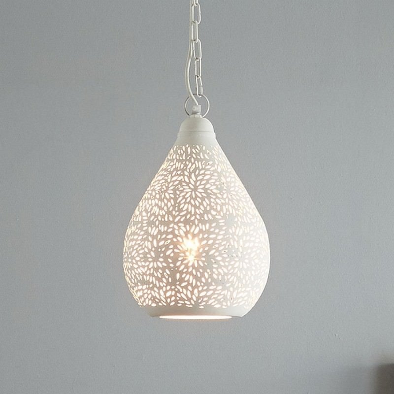 Aquarius Perforated Metal Pendant Light, Teardrop, Small, White