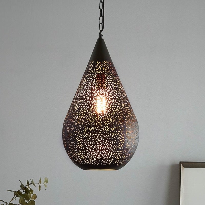 Aquarius Perforated Metal Pendant Light, Teardrop, Medium, Black