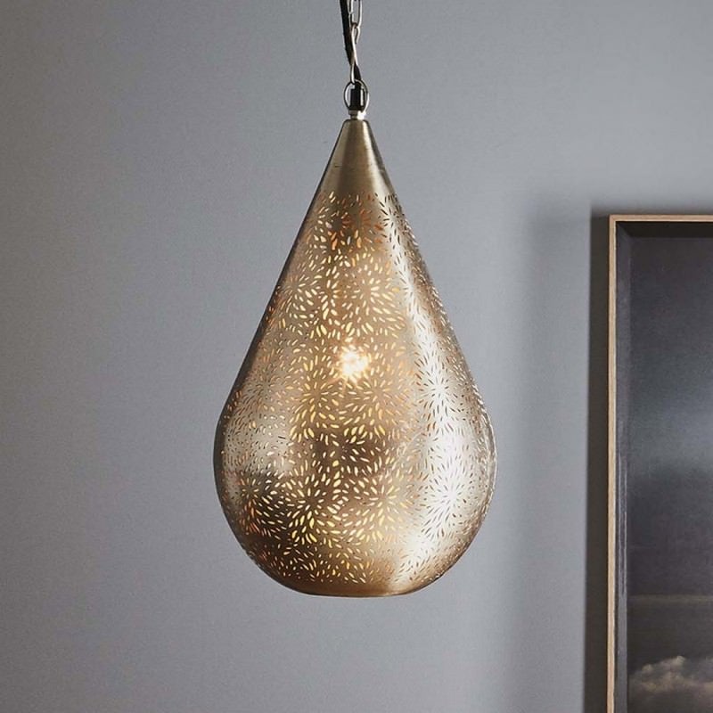 Aquarius Perforated Metal Pendant Light, Teardrop, Medium, Nickel