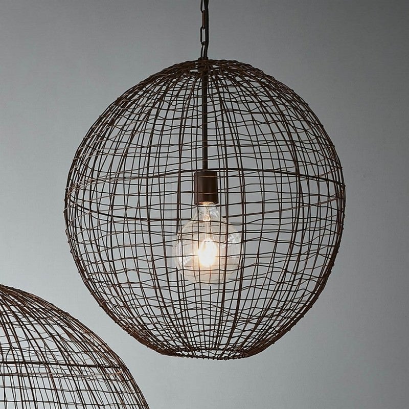 Cray Metal Wire Pendant Light, Ball, Medium, Antique Copper