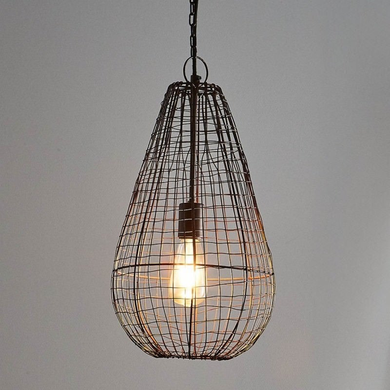 Cray Metal Wire Pendant Light, Teardrop, Small, Antique Copper