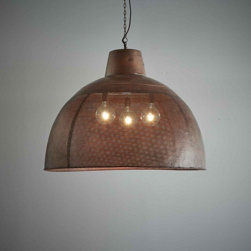 Riva Perforated Iron Dome Pendant Light, Extra Large, Antique Copper