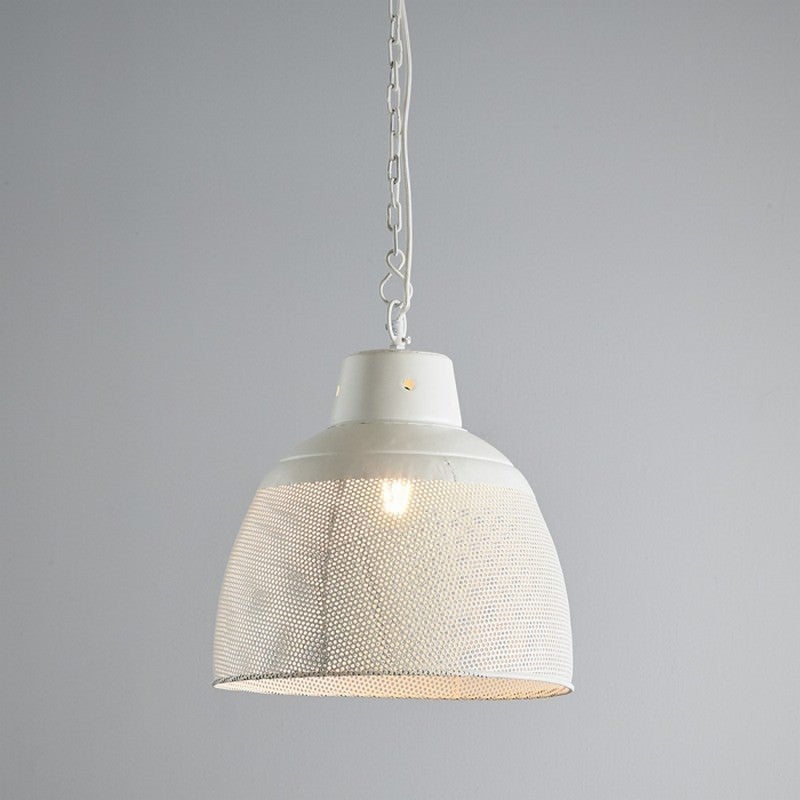 Riva Perforated Iron Dome Pendant Light, Small, White