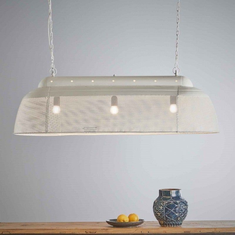 Riva Perforated Iron Elongated Pendant Light, Small, White