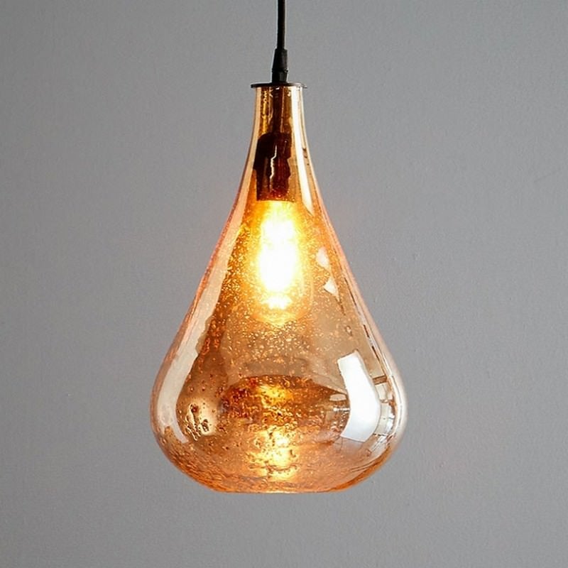 Lustre Glass Pendant Light, Teardrop, Pale Gold