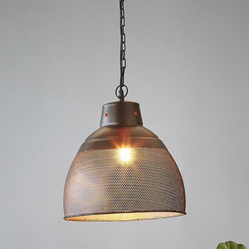 Riva Perforated Iron Dome Pendant Light, Small, Black