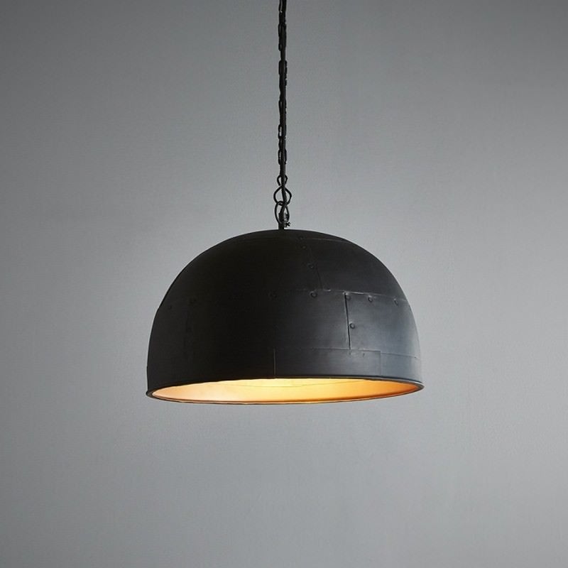 Noir Riveted Iron Dome Pendant Light, Small, Black / Gold
