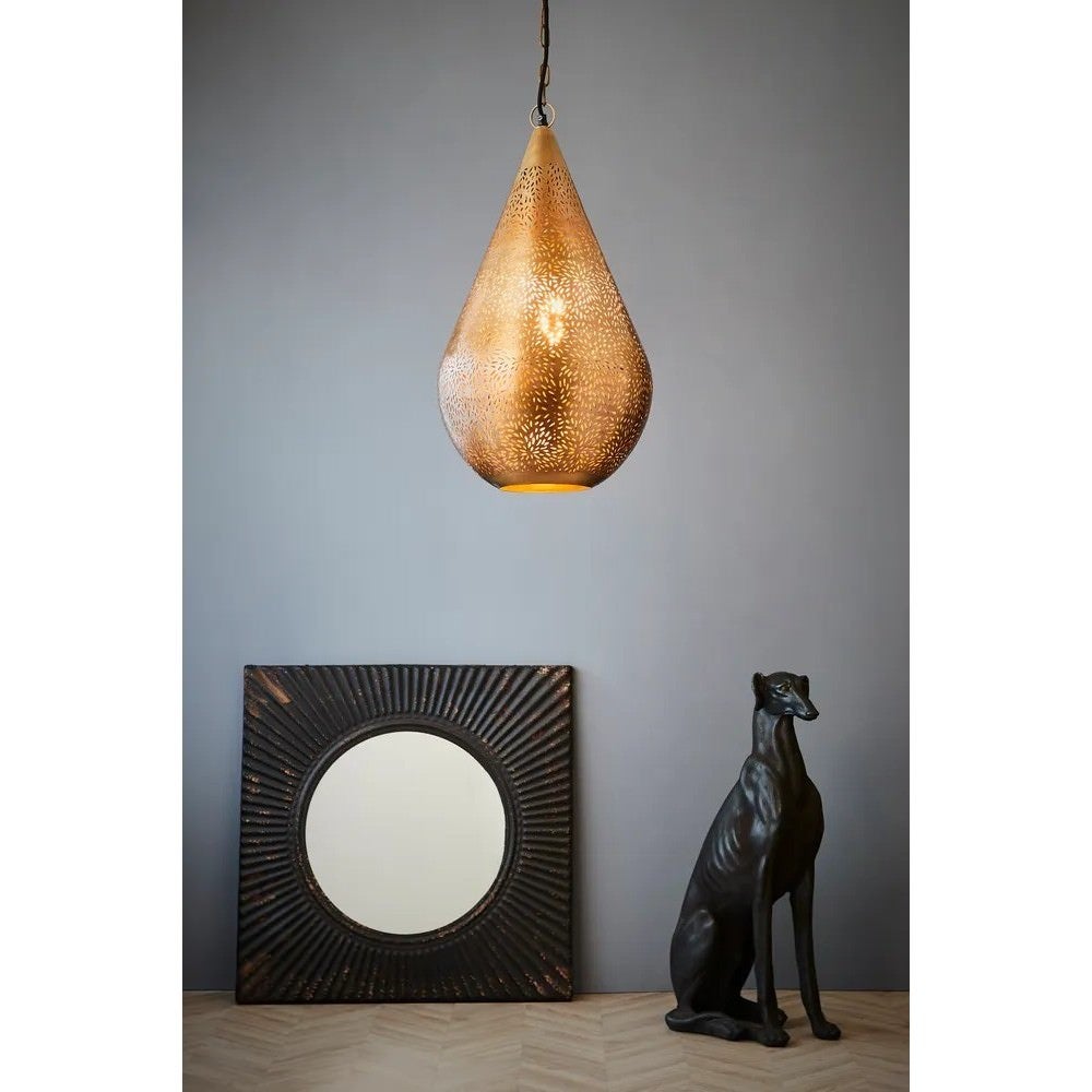 Aquarius Perforated Metal Pendant Light, Teardrop, Medium, Brass