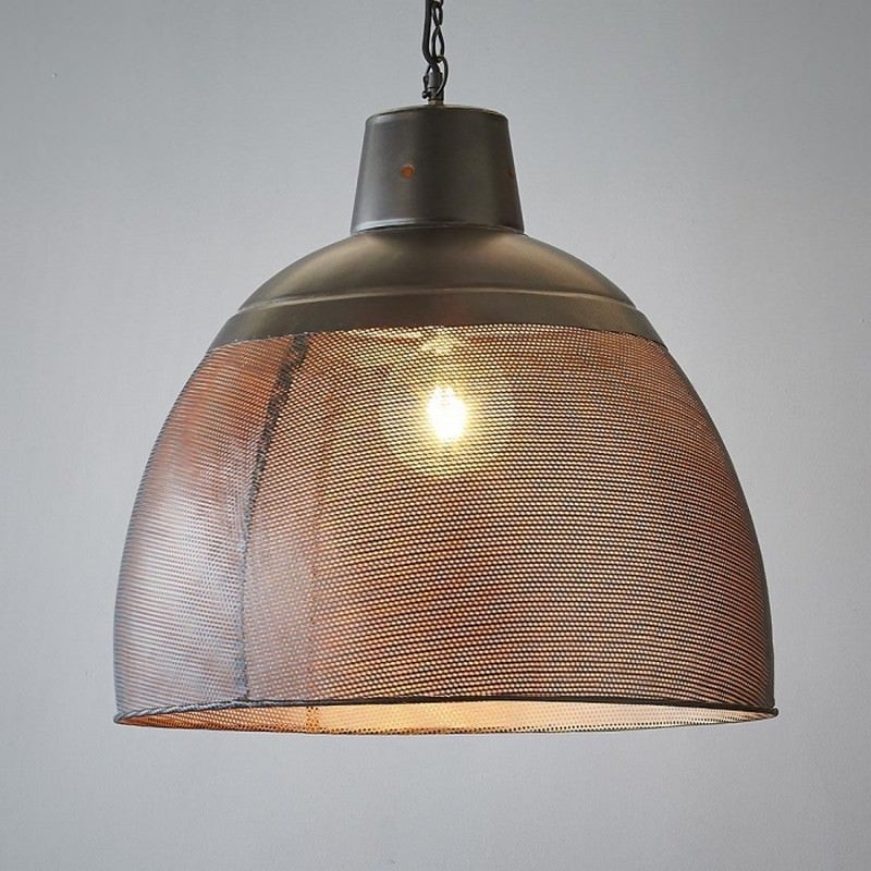 Riva Perforated Iron Dome Pendant Light, Large, Black