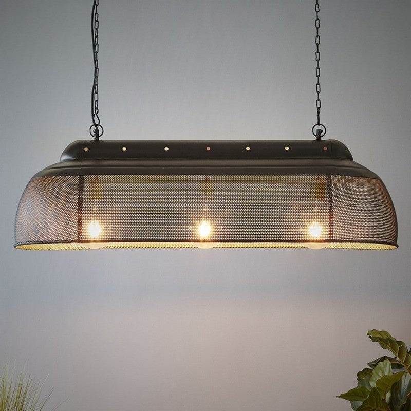 Riva Perforated Iron Elongated Pendant Light, Small, Black