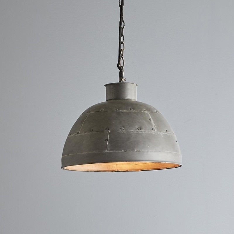 Granada Riveted Iron Dome Pendant Light, Small, Vintage Grey