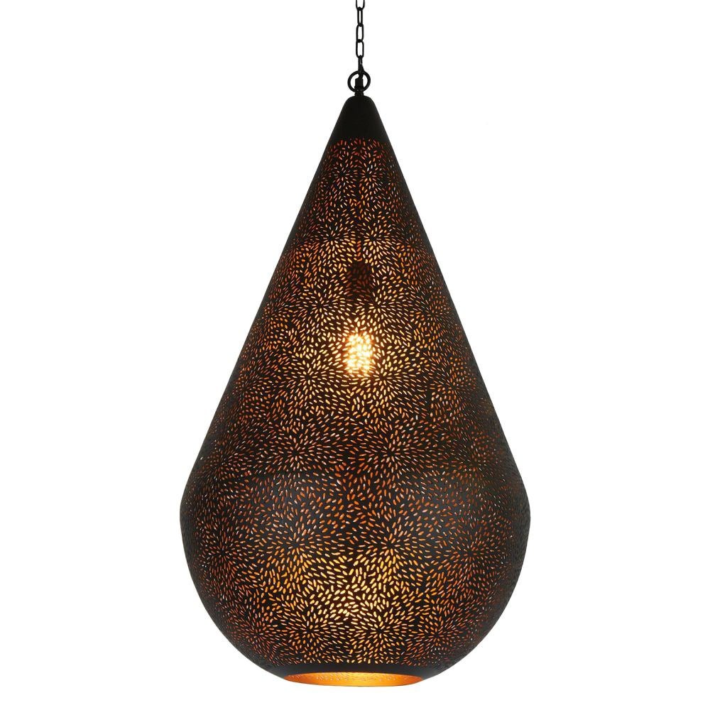 Aquarius Perforated Iron Pendant Light, Teardrop, Large, Black