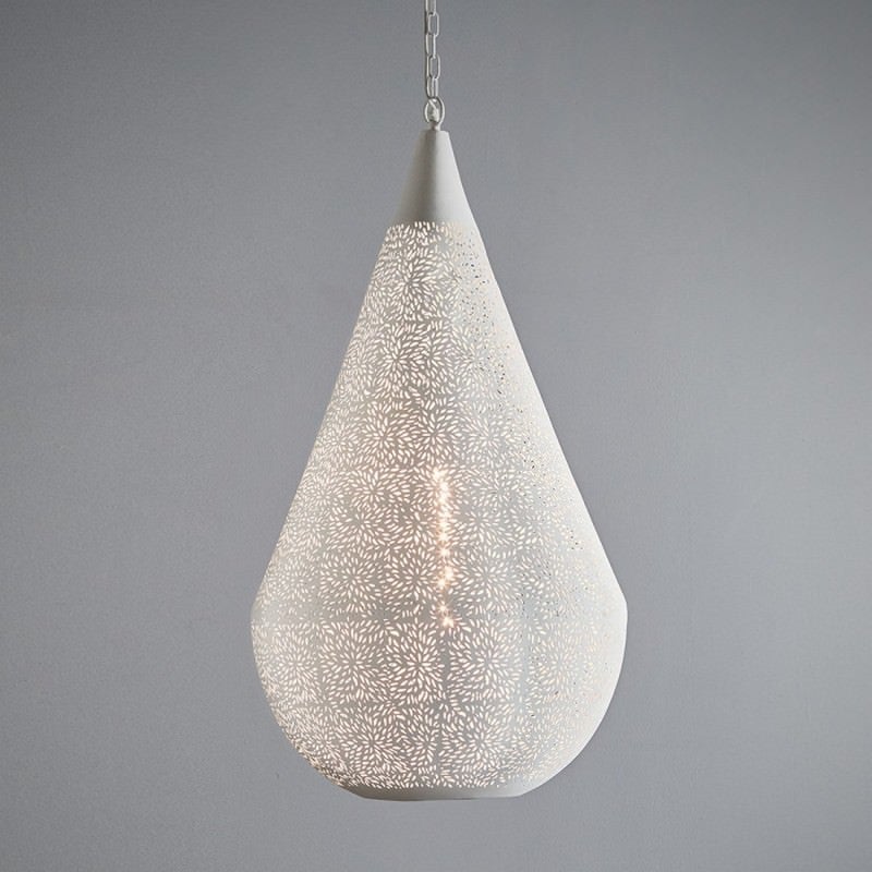 Aquarius Perforated Metal Pendant Light, Teardrop, Large, White