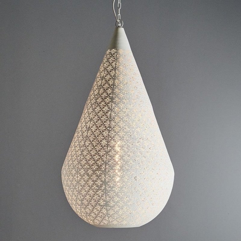 Europa Perforated Iron Pendant Light, Large, White