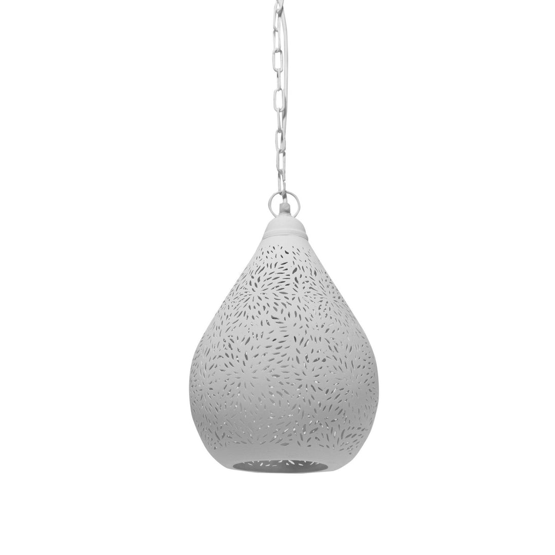 Europa Perforated Metal Pendant Light, Teardrop, Small, White