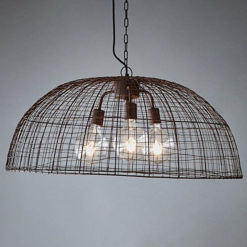 Cray Metal Wire Pendant Light, Dome, Antique Copper