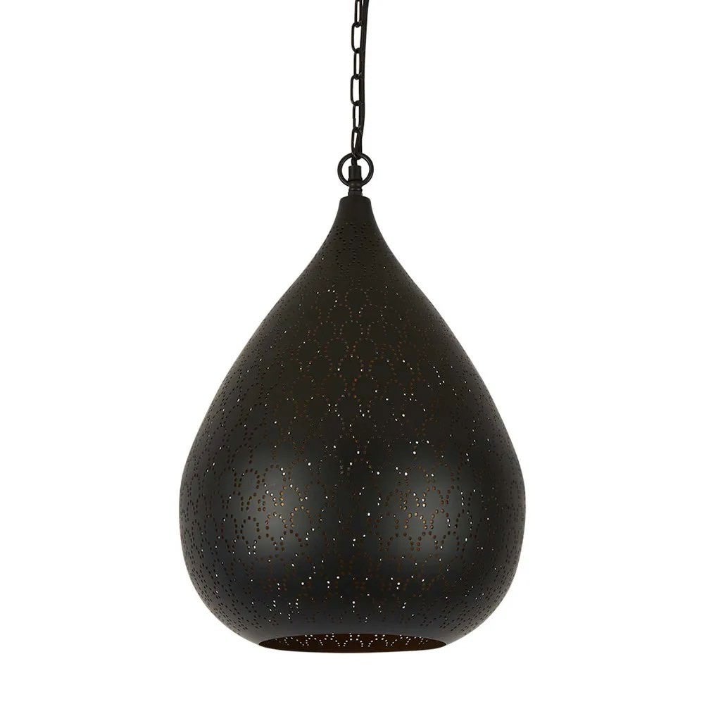 Taipan Perforated Metal Teardrop Pendant Light, Black