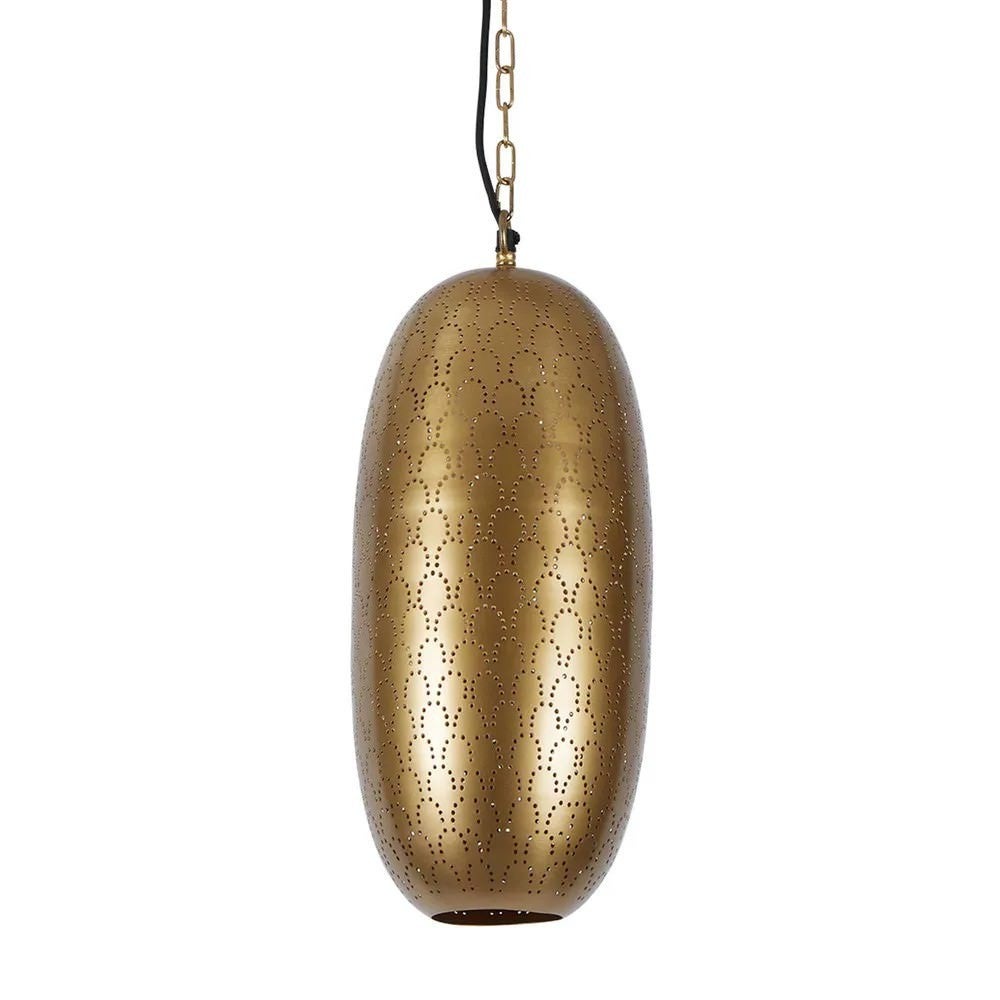 Anaconda Perforated Metal Oblong Pendant Light, Antique Brass