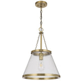 Telbix Olmont Textured Glass Cone Pendant with Modern Luxe Satin Gold Accents | Small