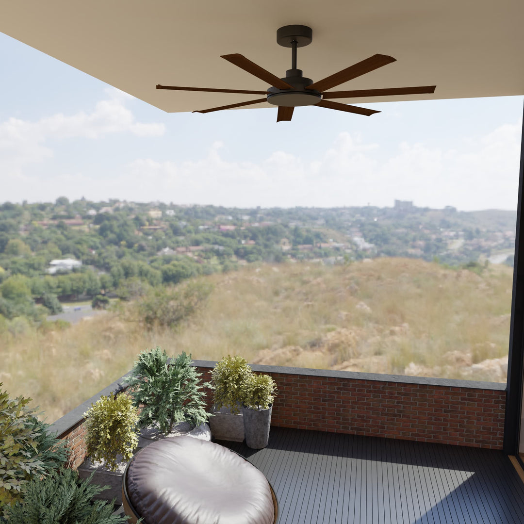 Calibo Alula 60" (1524mm) 7 Blade Indoor/Outdoor DC Ceiling Fan & Remote | Black & Koa