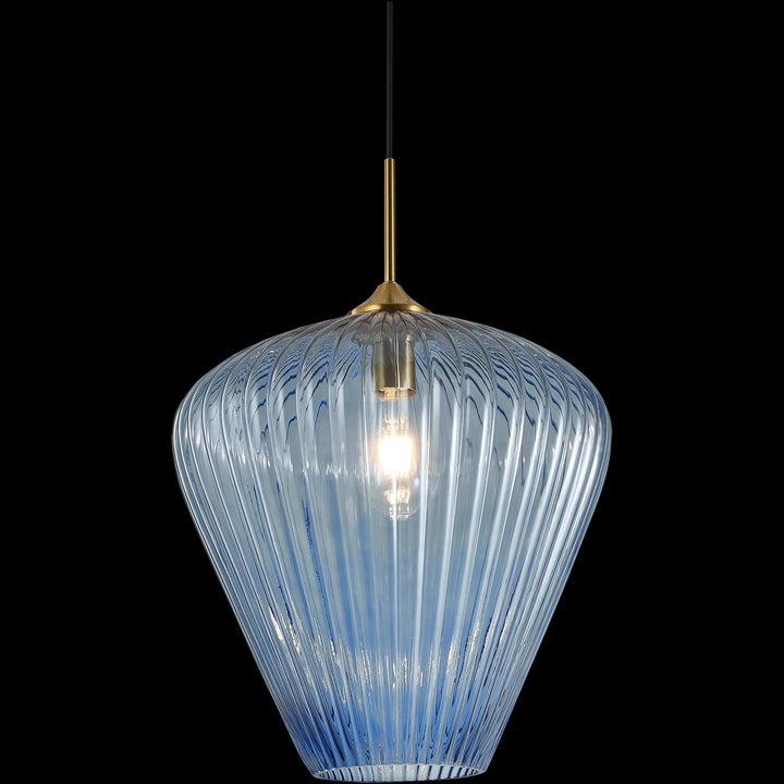 Calibo Ribbon Fluted Glass 360mm Pendant Light | Blue