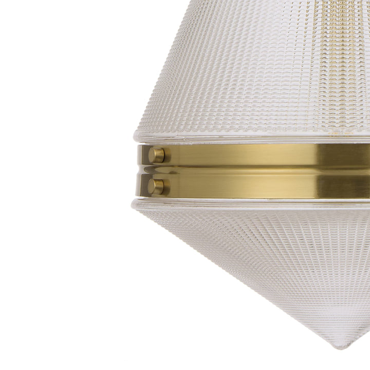 Telbix Harnon Modern Glass Pendant Light with Textured Cone Shade | Antique Gold