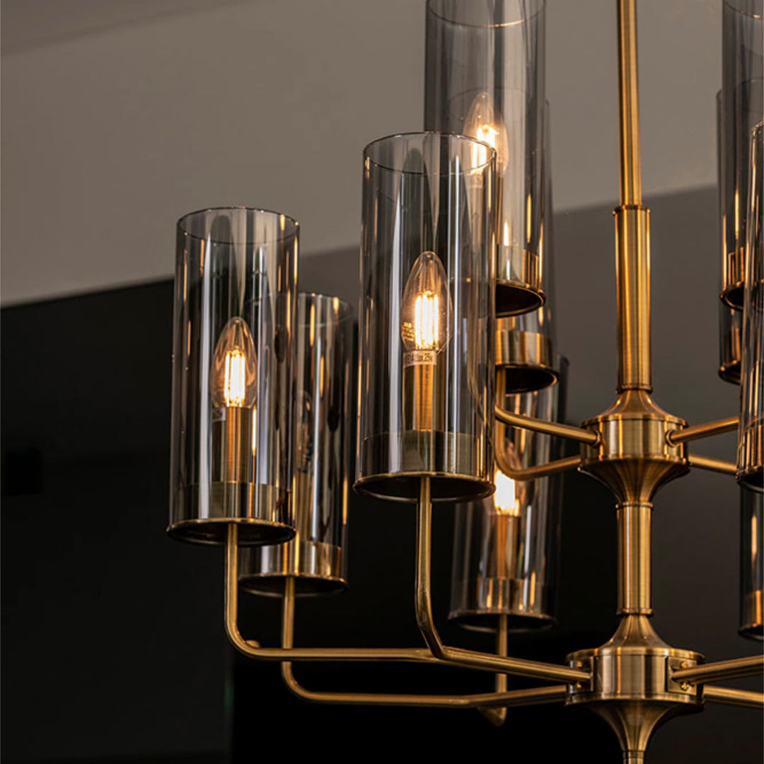 Telbix Decaro 12 Light Chain Pendant Light (E14) | Gold with Smoke Shade