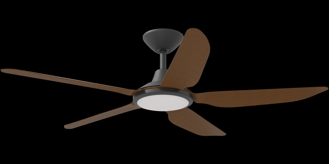 Calibo Storm 52" (1320mm) 5 Blade 18W Tricolour LED Light Indoor/Outdoor DC Ceiling Fan & Remote | Black & Koa